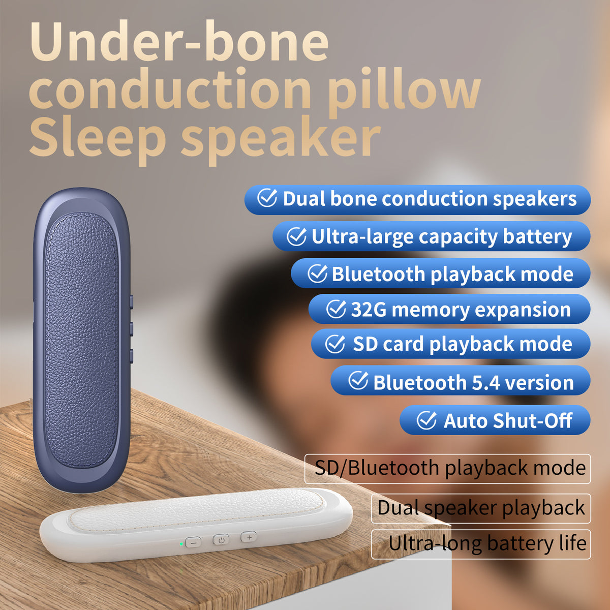 Bone conduction under pillow sleep white sound system under pillow music player