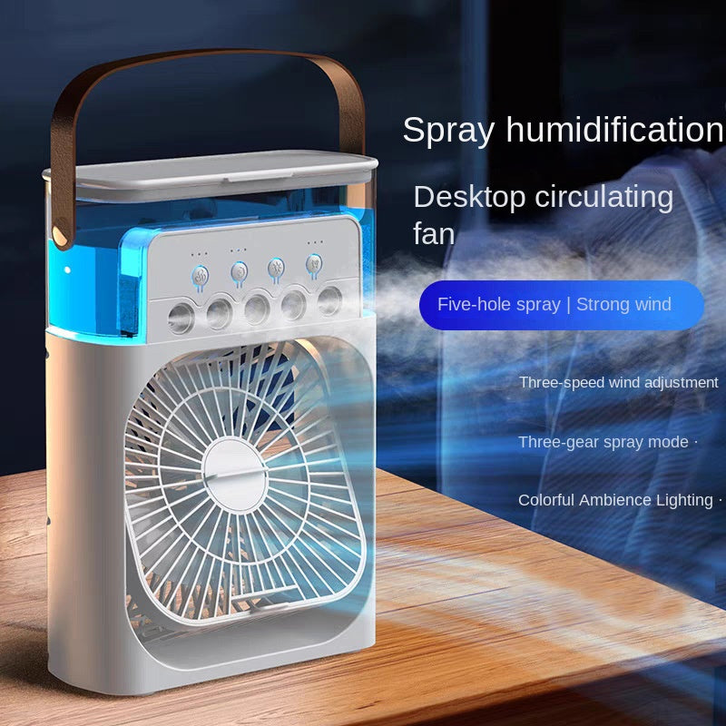 Five-Hole Mist Fan, Multi-Functional Household Office Desktop Humidifier, Cooling Fan with Light, Plug-in Humidifier
