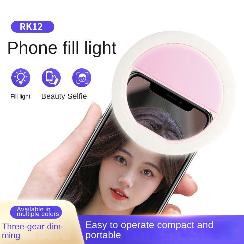 Rechargeable Phone Light for Live Streaming, RK12 Clip-on Selfie Light, Portable Lighting for Photography